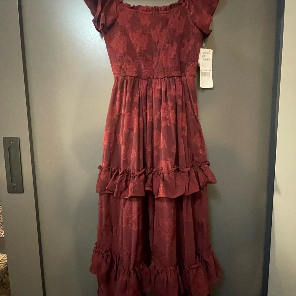 Nordstrom Red Ruffled Off-the-Shoulder Midi Dress